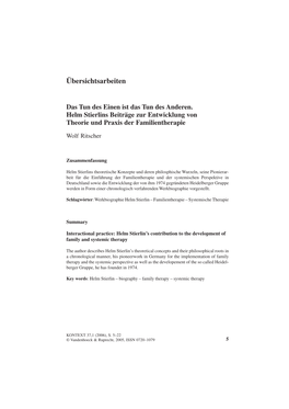 Helm Stierlins Beiträge Zur Entwicklung Von Theorie Und Praxis Der Familientherapie