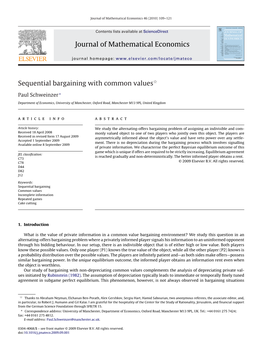 Sequential Bargaining with Common Valuesଝ