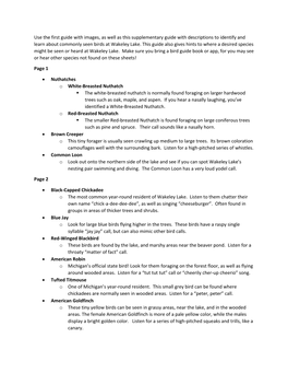 Use the First Guide with Images, As Well As This Supplementary Guide with Descriptions to Identify and Learn About Commonly Seen Birds at Wakeley Lake