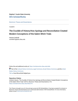 The Crucible of History:How Apology and Reconciliation Created Modern Conceptions of the Salem Witch Trials