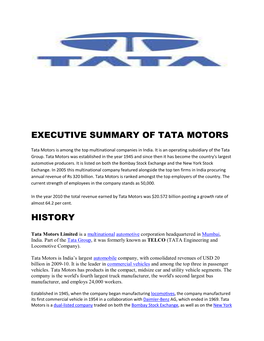 Executive Summary of Tata Motors History