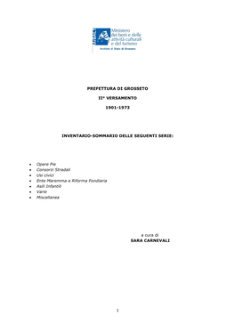 Prefettura Di Grosseto Ii° Versamento 1901-1973