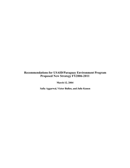 Recommendations for USAID/Paraguay Environment Program Proposed New Strategy FY2006-2011