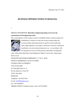 Business Opportunities in Romania
