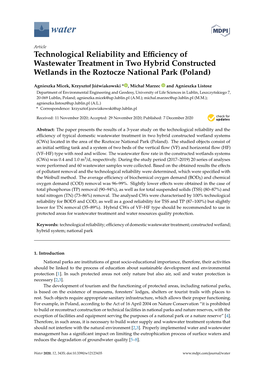 Technological Reliability and Efficiency of Wastewater Treatment