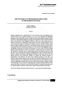 The Dynamics of the Balinese Literature in the Present Day Bali