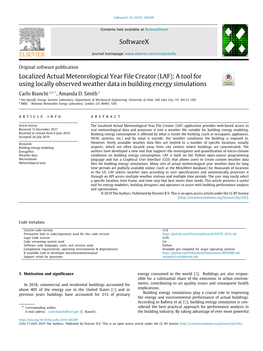 A Tool for Using Locally Observed Weather Data in Building Energy Simulations ∗ Carlo Bianchi A,B, , Amanda D