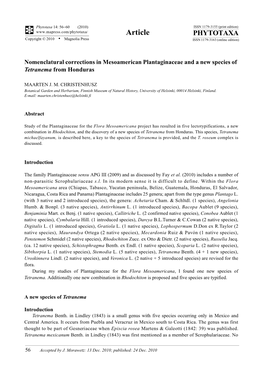 Nomenclatural Corrections in Mesoamerican Plantaginaceae and a New Species of Tetranema from Honduras