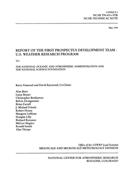 Report of the First Prospectus Development Team - U.S