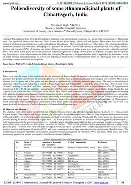 Pollendiversity of Some Ethnomedicinal Plants of Chhattisgarh, India