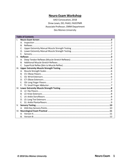 Neuro Exam Workshop AAO Convocation, 2018 Drew Lewis, DO, FAAO, FAOCPMR Associate Professor, OMM Department Des Moines University