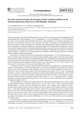 On Some Recent Taxonomic Advancement and the Resultant Problems in the Arboreal Skink Genus Dasia Gray, 1839 (Reptilia: Scincidae)