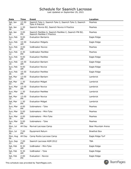 Schedule for Saanich Lacrosse Last Updated on September 29, 2021