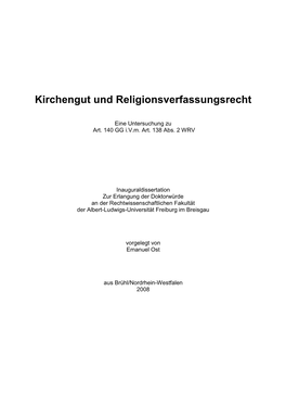 Kirchengut Und Religionsverfassungsrecht