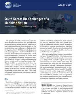 South Korea: the Challenges of a Maritime Nation Terence Roehrig December 23, 2019