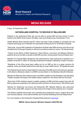 Brad Hazzard MEDIA RELEASE