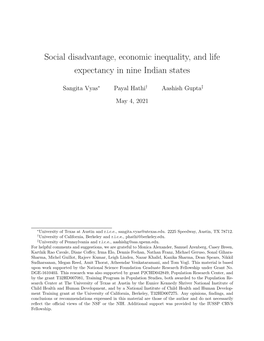 Social Disadvantage, Economic Inequality, and Life Expectancy in Nine Indian States