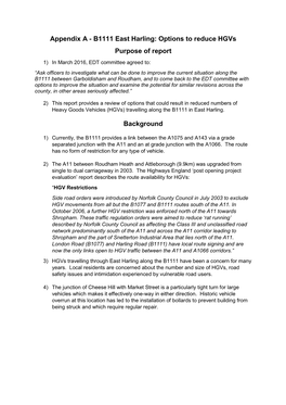 B1111 East Harling: Options to Reduce Hgvs Purpose of Report