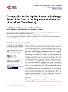 Cartography for the Aquifer Potential Recharge Areas of the Base of the Department of Aboisso (South-East Cote D'ivoire)