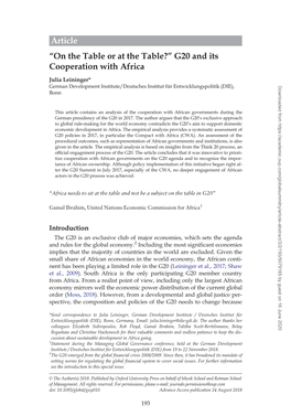 G20 and Its Cooperation with Africa