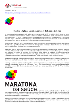 Próxima Edição Da Maratona Da Saúde Dedicada À Diabetes