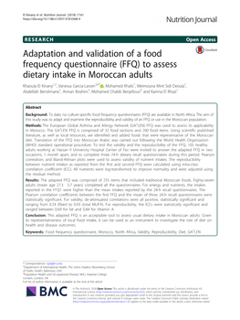 Adaptation and Validation of a Food Frequency