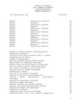 STATE of ILLINOIS 96Th GENERAL ASSEMBLY REGULAR SESSION SENATE TRANSCRIPT