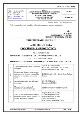 Aerodrome Data Cooch Behar Airport