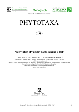 An Inventory of Vascular Plants Endemic to Italy