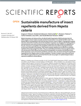 Sustainable Manufacture of Insect Repellents Derived from Nepeta Cataria Received: 21 July 2017 Gregory S
