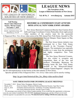 LEAGUE NEWS the Newsletter of the League of Historical Societies of New Jersey