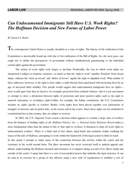 Can Undocumented Immigrants Have US Work Rights the Hoffman Decision and New Forms of Labor Power