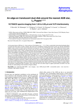 An Edge-On Translucent Dust Disk Around the Nearest AGB Star, ?,?? L2 Puppis VLT/NACO Spectro-Imaging from 1.04 to 4.05 Μm and VLTI Interferometry