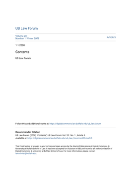 UB Law Forum Contents