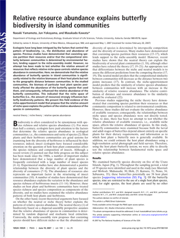 Relative Resource Abundance Explains Butterfly Biodiversity in Island Communities