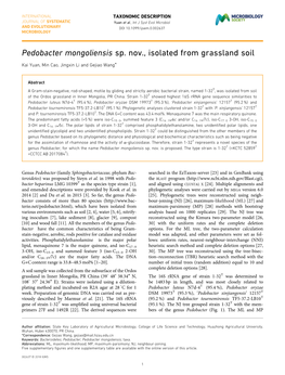 Pedobacter Mongoliensis Sp. Nov., Isolated from Grassland Soil