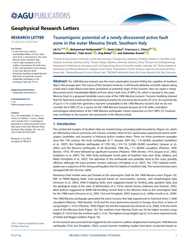 Tsunamigenic Potential of a Newly Discovered Active Fault Zone in The