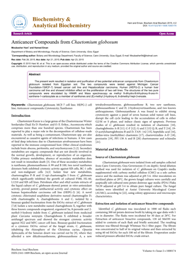 Anticancer Compounds from Chaetomium Globosum