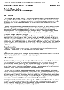 Rural Settlement Role & Function Paper