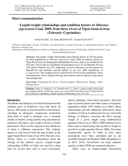 Short Communication Length-Weight Relationships and Condition Factors