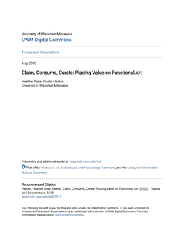 Claim, Consume, Curate: Placing Value on Functional Art