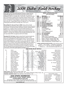 Duke Field Hockey 2006 Duke Field Hockey