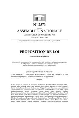 N° 2573 Assemblée Nationale Proposition De