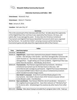 Interview Summary and Index - 002