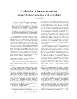 Hydraulics of Roman Aqueducts: Steep Chutes, Cascades, and Dropshafts H