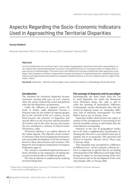 Aspects Regarding the Socio-Economic Indicators Used in Approaching the Territorial Disparities