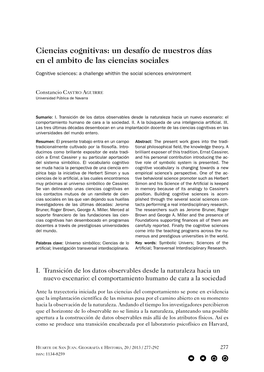 Ciencias Cognitivas: Un Desafío De Nuestros Días En El Ambito De Las Ciencias Sociales 277