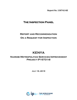 Inspection Panel Report and Recommendation on a Request for Inspection