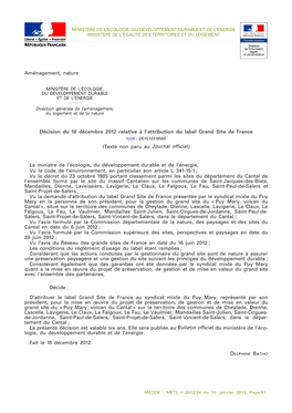 Aménagement, Nature Décision Du 18 Décembre 2012