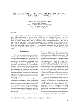 Use of Spiders As Natural Enemies to Control Rice Pests in Korea